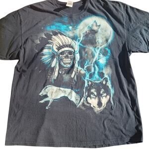 Vtg Nature Wolf Moon Native American Tee shirt